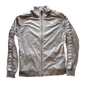 Kappa Beige Track Jacket Women’s Large Full Zip Logo Y2K Athleisure Streetwear